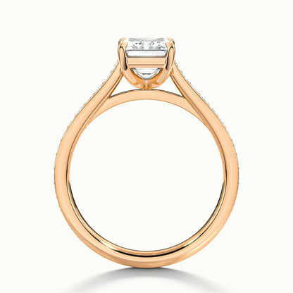 Mira Pavé 4.5 Carat Emerald Lab Grown Diamond Side Stone Engagement Ring in 10K Rose Gold - view 3