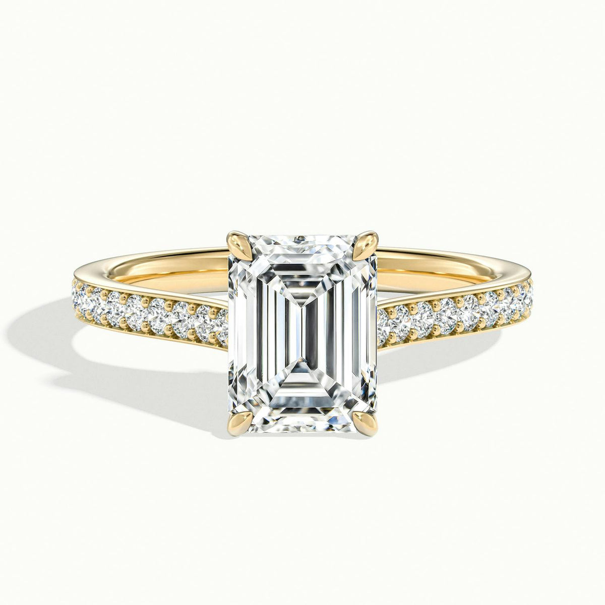 Mira Pavé 3 Carat Emerald Lab Grown Diamond Side Stone Engagement Ring in 18K Yellow Gold - view 1