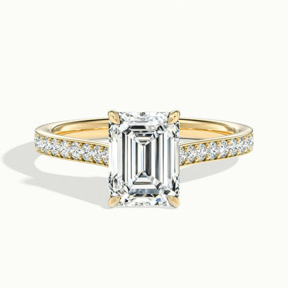 Mira Pavé 1.5 Carat Emerald Lab Grown Diamond Side Stone Engagement Ring in 10K Yellow Gold - view 1