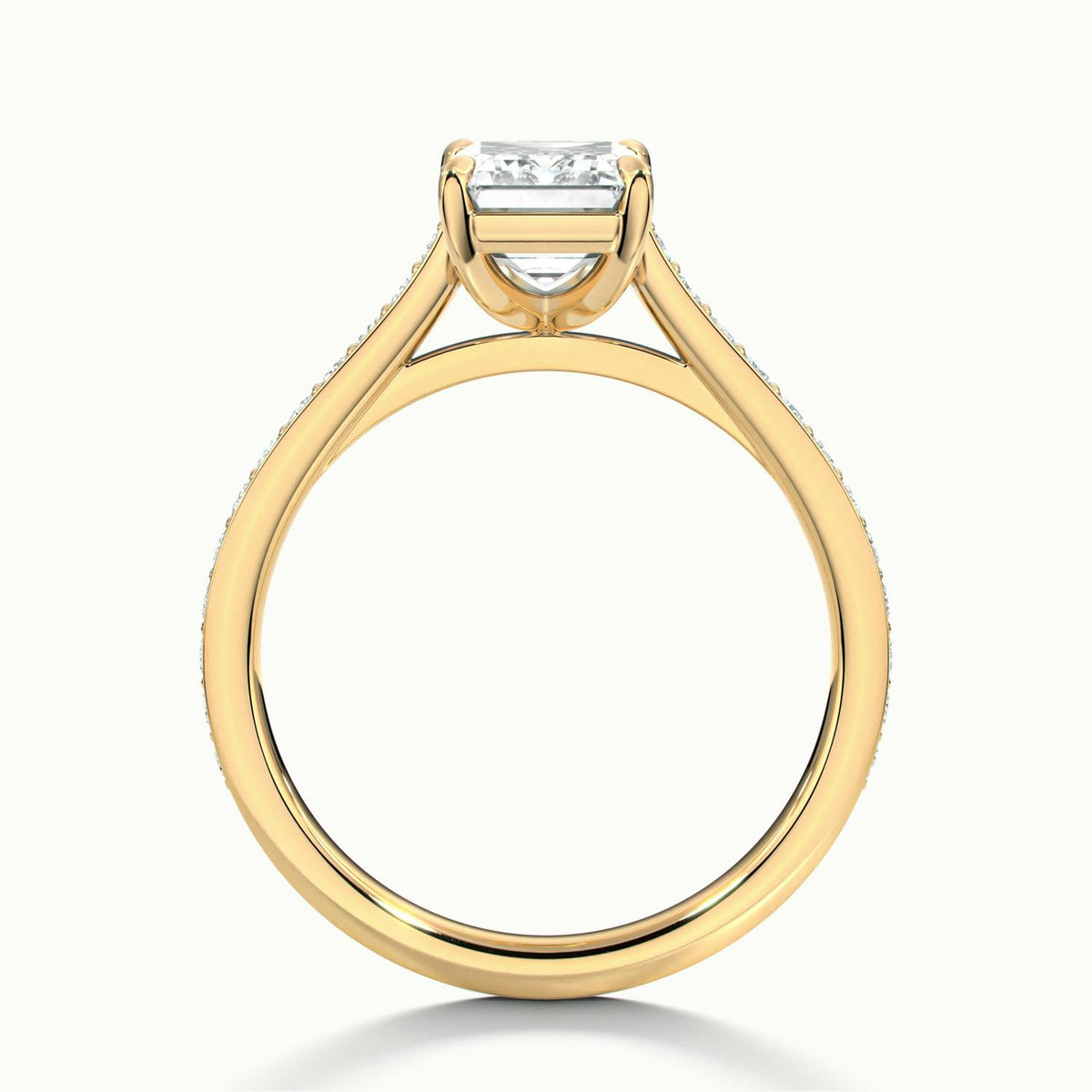 Mira Pavé 3 Carat Emerald Lab Grown Diamond Side Stone Engagement Ring in 10K Yellow Gold - view 3