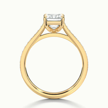 Mira Pavé 3 Carat Emerald Lab Grown Diamond Side Stone Engagement Ring in 10K Yellow Gold - view 3