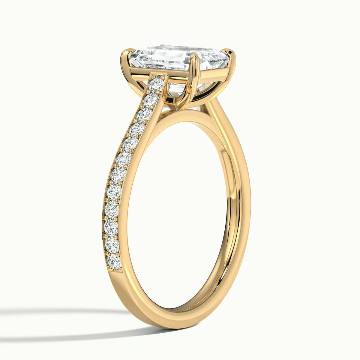 Mira Pavé 1.5 Carat Emerald Lab Grown Diamond Side Stone Engagement Ring in 10K Yellow Gold - view 4