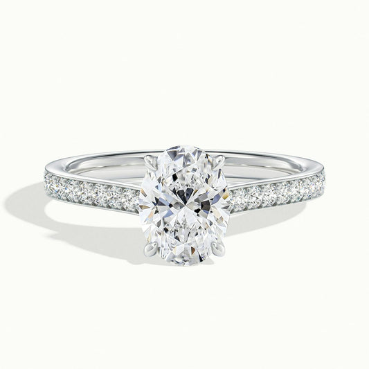 Mira Pavé 5 Carat Oval Lab Grown Diamond Side Stone Engagement Ring in 10K White Gold - view 1