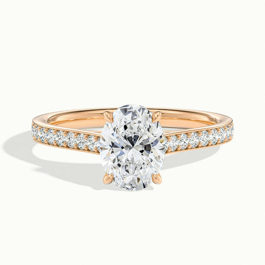 Mira Pavé 5 Carat Oval Lab Grown Diamond Side Stone Engagement Ring in 10K Rose Gold - view 1