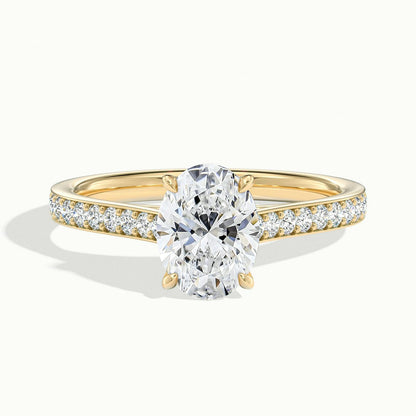 Mira Pavé 4.5 Carat Oval Lab Grown Diamond Side Stone Engagement Ring in 10K Yellow Gold - view 1
