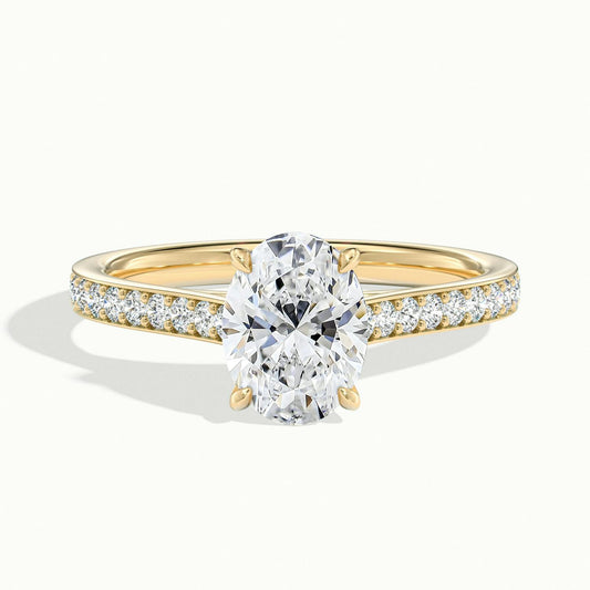 Mira Pavé 4 Carat Oval Lab Grown Diamond Side Stone Engagement Ring in 10K Yellow Gold - view 1