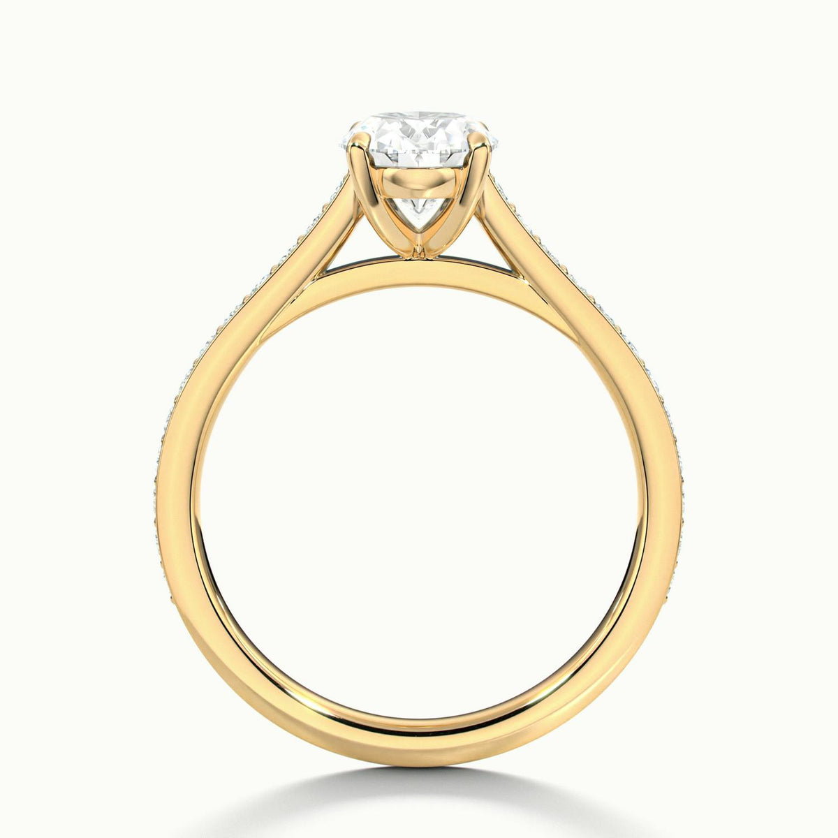 Mira Pavé 4.5 Carat Oval Lab Grown Diamond Side Stone Engagement Ring in 10K Yellow Gold - view 3