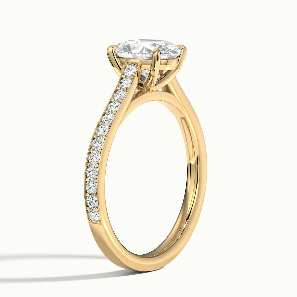 Mira Pavé 4.5 Carat Oval Lab Grown Diamond Side Stone Engagement Ring in 10K Yellow Gold - view 4