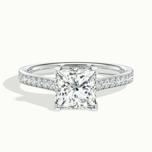 Mira Pavé 4 Carat Princess Lab Grown Diamond Side Stone Engagement Ring in 10K White Gold - view 1