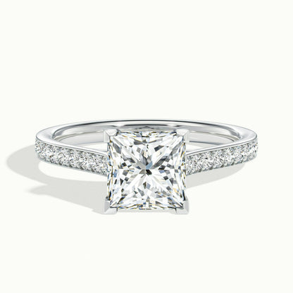 Mira Pavé 3.5 Carat Princess Lab Grown Diamond Side Stone Engagement Ring in 14K White Gold - view 1