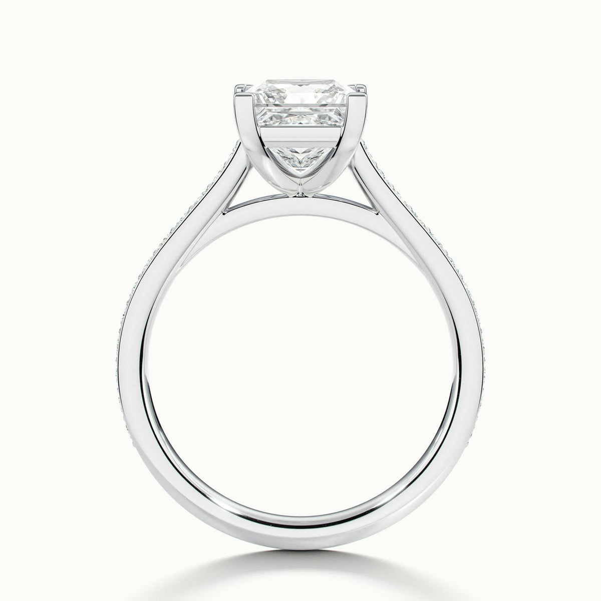 Mira Pavé 5 Carat Princess Lab Grown Diamond Side Stone Engagement Ring in 18K White Gold - view 3