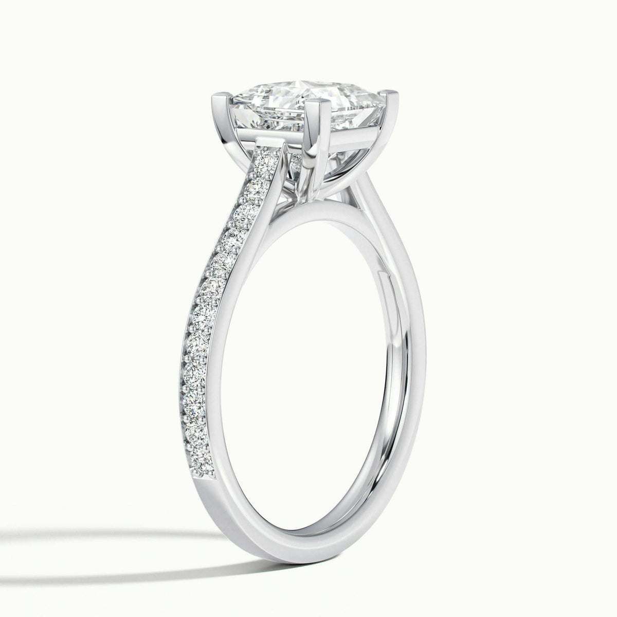 Mira Pavé 2.5 Carat Princess Lab Grown Diamond Side Stone Engagement Ring in 10K White Gold - view 4