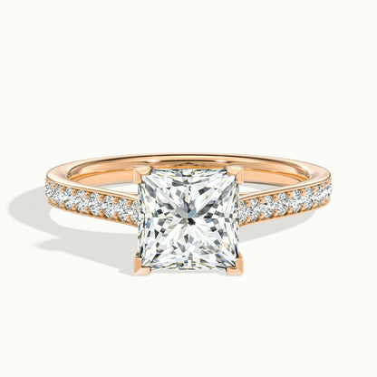 Mira Pavé 2.5 Carat Princess Lab Grown Diamond Side Stone Engagement Ring in 14K Rose Gold - view 1