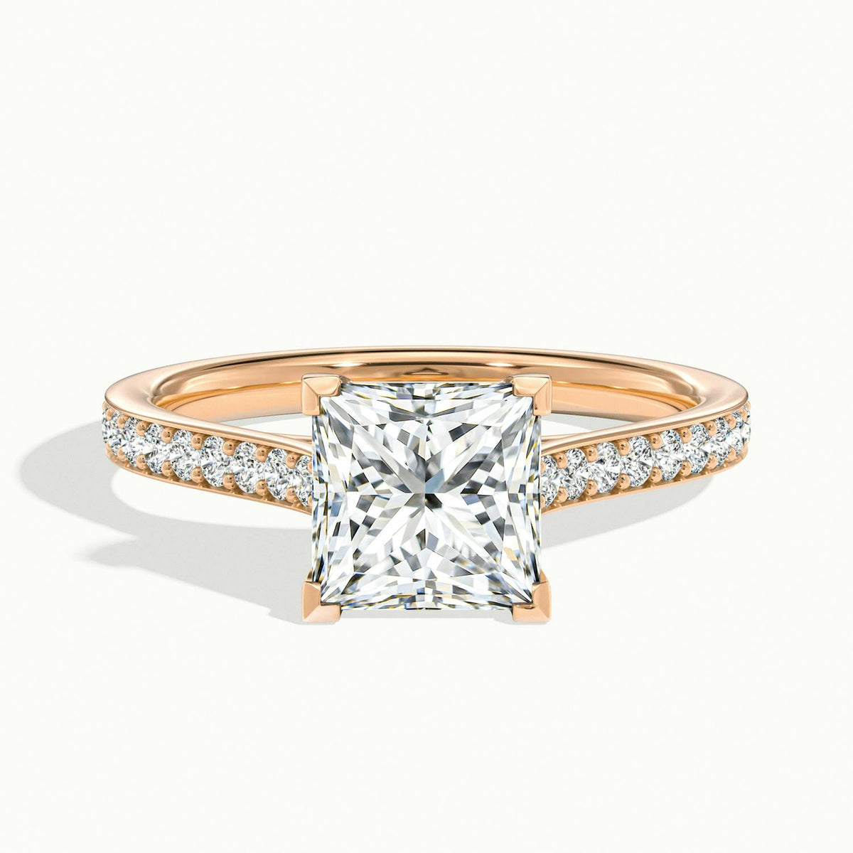 Mira Pavé 2 Carat Princess Lab Grown Diamond Side Stone Engagement Ring in 14K Rose Gold - view 1
