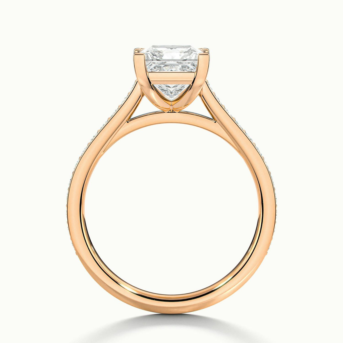 Mira Pavé 2.5 Carat Princess Lab Grown Diamond Side Stone Engagement Ring in 14K Rose Gold - view 3