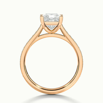 Mira Pavé 2.5 Carat Princess Lab Grown Diamond Side Stone Engagement Ring in 14K Rose Gold - view 3