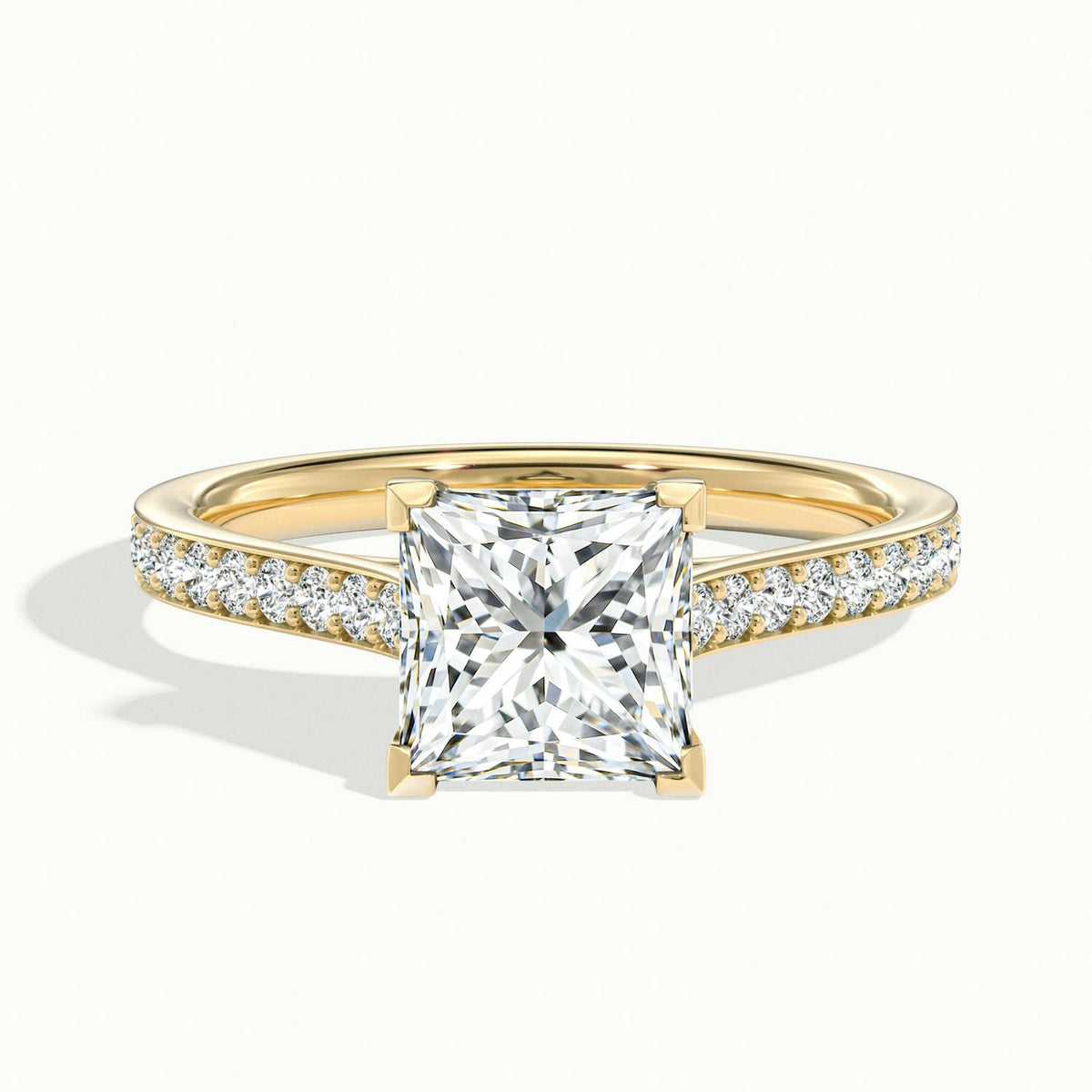 Mira Pavé 3 Carat Princess Lab Grown Diamond Side Stone Engagement Ring in 18K Yellow Gold - view 1