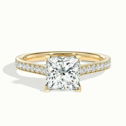 Mira Pavé 4 Carat Princess Lab Grown Diamond Side Stone Engagement Ring in 10K Yellow Gold - view 1