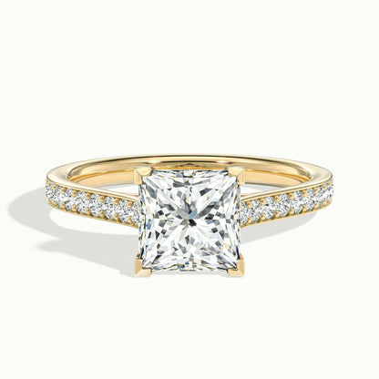 Mira Pavé 3.5 Carat Princess Lab Grown Diamond Side Stone Engagement Ring in 14K Yellow Gold - view 1