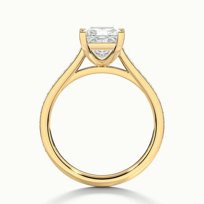 Mira Pavé 3 Carat Princess Lab Grown Diamond Side Stone Engagement Ring in 18K Yellow Gold - view 3