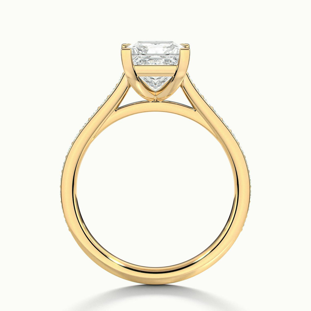Mira Pavé 3.5 Carat Princess Lab Grown Diamond Side Stone Engagement Ring in 14K Yellow Gold - view 3