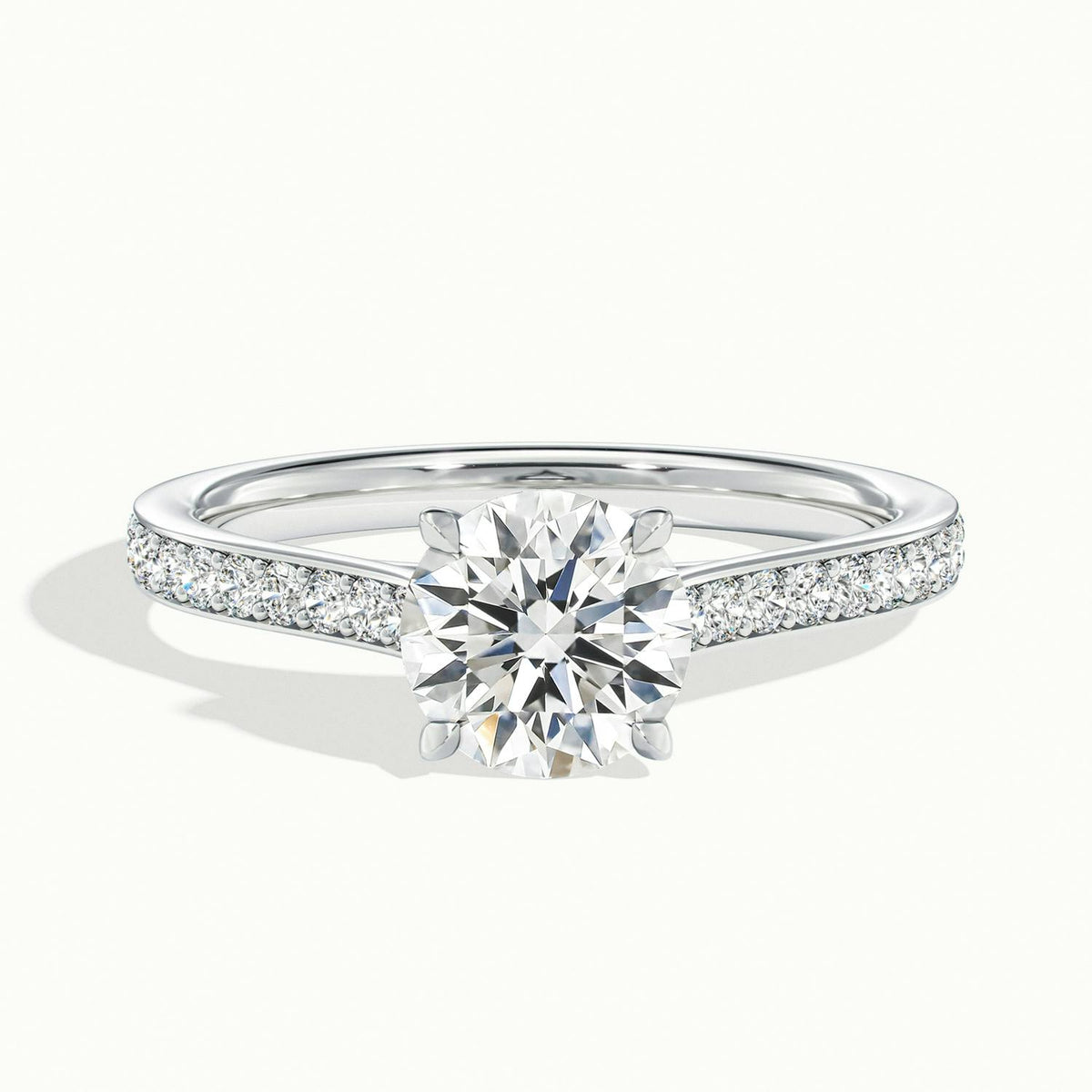 Mira Pavé 3.5 Carat Round Lab Grown Diamond Side Stone Engagement Ring in 14K White Gold - view 1