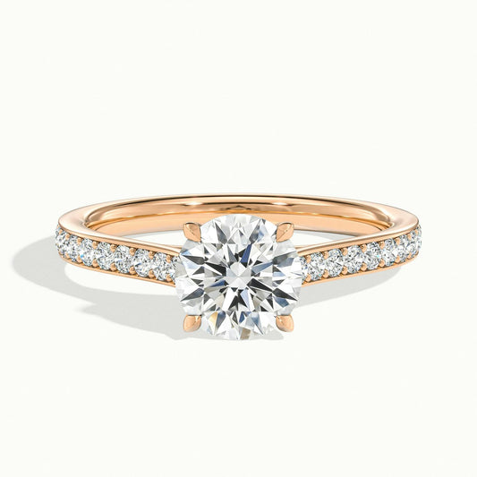 Mira Pavé 2.5 Carat Round Lab Grown Diamond Side Stone Engagement Ring in 10K Rose Gold - view 1