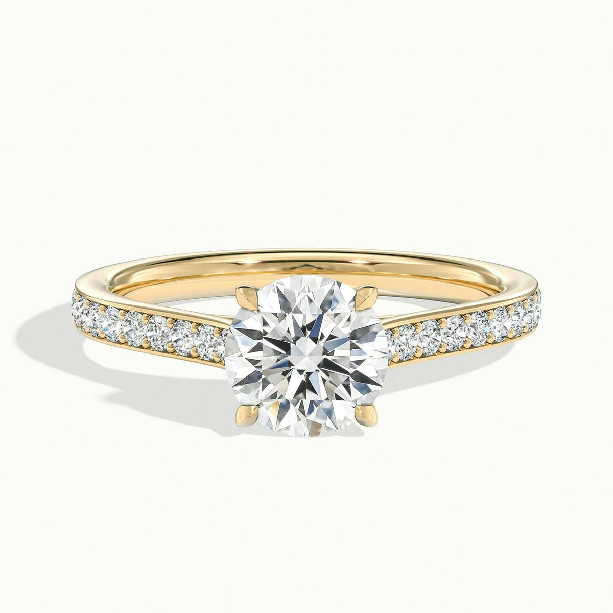 Mira Pavé 5 Carat Round Lab Grown Diamond Side Stone Engagement Ring in 18K Yellow Gold - view 1