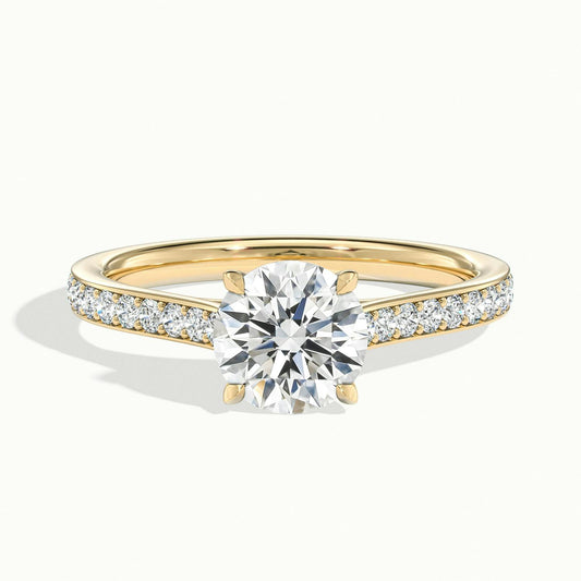 Mira Pavé 2.5 Carat Round Lab Grown Diamond Side Stone Engagement Ring in 14K Yellow Gold - view 1