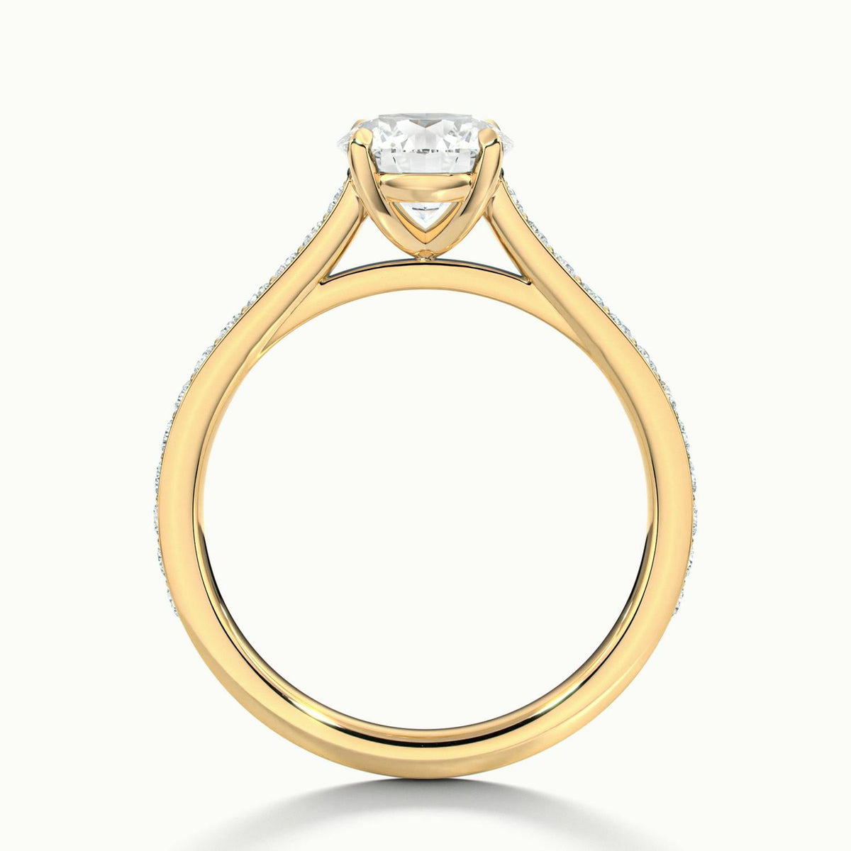 Mira Pavé 3 Carat Round Lab Grown Diamond Side Stone Engagement Ring in 18K Yellow Gold - view 3