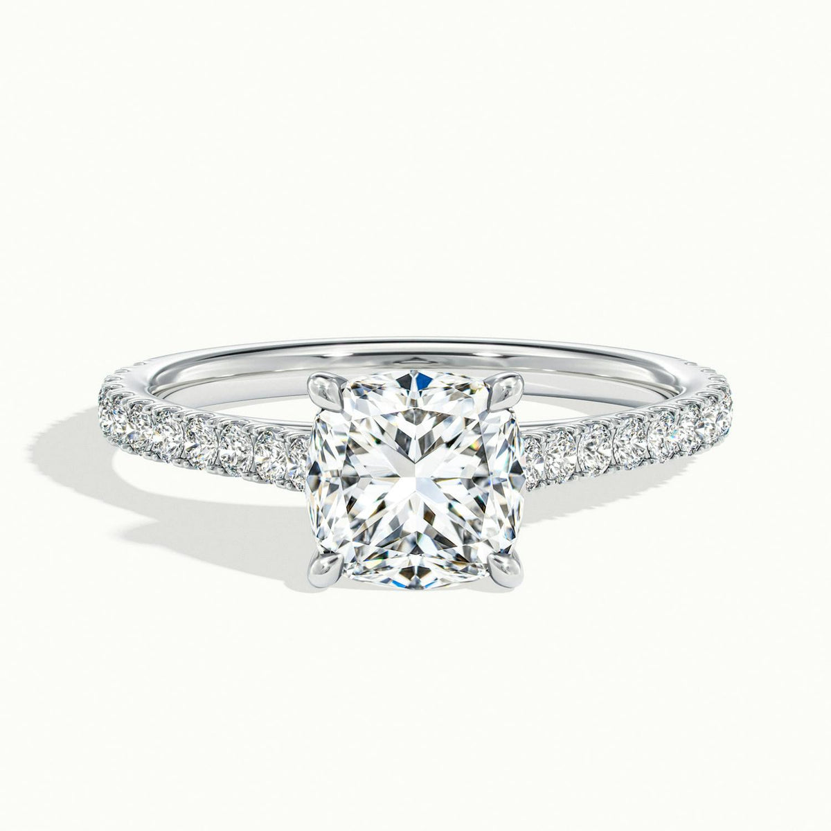Mira Scallop 1.5 Carat Cushion Lab Grown Diamond Side Stone Engagement Ring in 10K White Gold - view 1