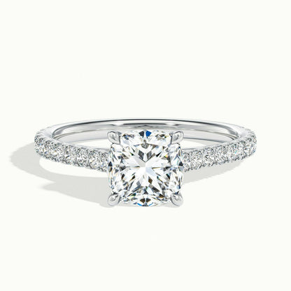 Mira Scallop 1.5 Carat Cushion Lab Grown Diamond Side Stone Engagement Ring in 10K White Gold - view 1