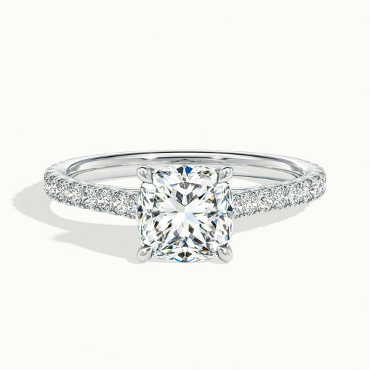 Mira Scallop 2 Carat Cushion Lab Grown Diamond Side Stone Engagement Ring in Platinum - view 1
