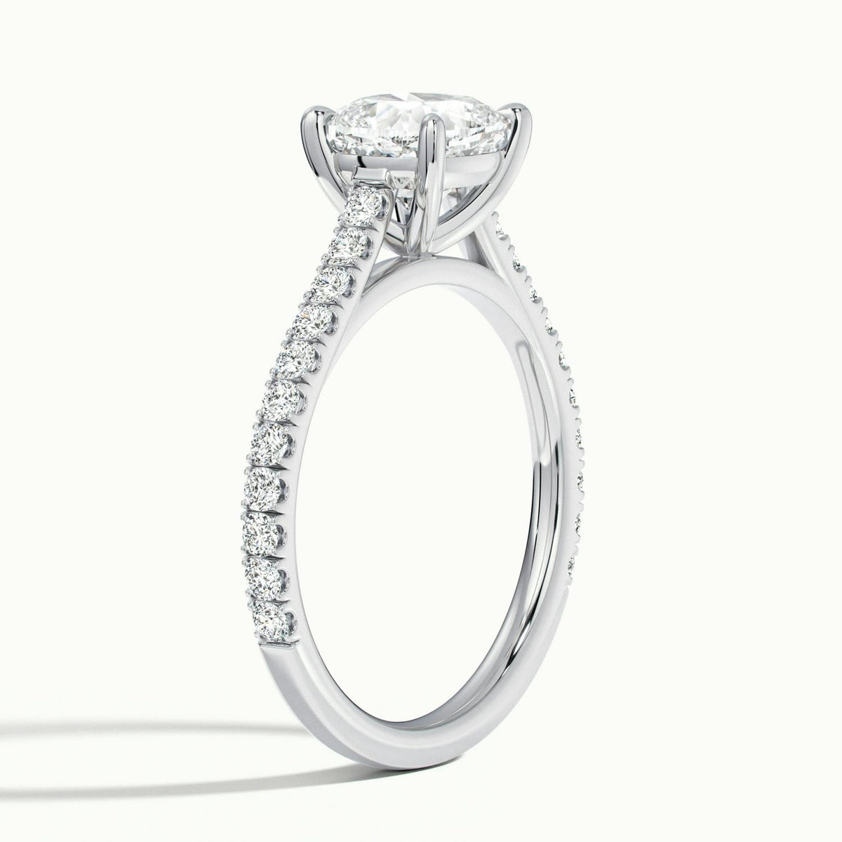 Mira Scallop 1.5 Carat Cushion Lab Grown Diamond Side Stone Engagement Ring in 10K White Gold - view 4