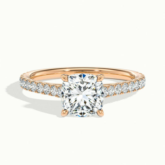 Mira Scallop 2.5 Carat Cushion Lab Grown Diamond Side Stone Engagement Ring in 14K Rose Gold - view 1