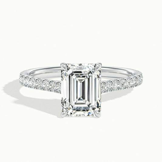 Mira Scallop 2.5 Carat Emerald Lab Grown Diamond Side Stone Engagement Ring in 14K White Gold - view 1