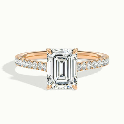 Mira Scallop 5 Carat Emerald Lab Grown Diamond Side Stone Engagement Ring in 18K Rose Gold - view 1
