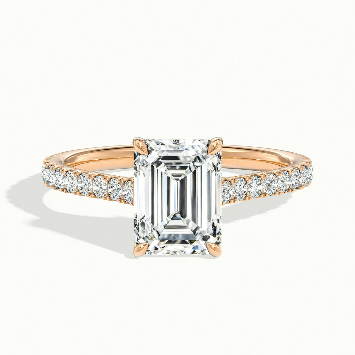 Mira Scallop 2.5 Carat Emerald Lab Grown Diamond Side Stone Engagement Ring in 10K Rose Gold - view 1