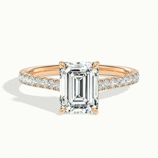 Mira Scallop 2.5 Carat Emerald Lab Grown Diamond Side Stone Engagement Ring in 18K Rose Gold - view 1