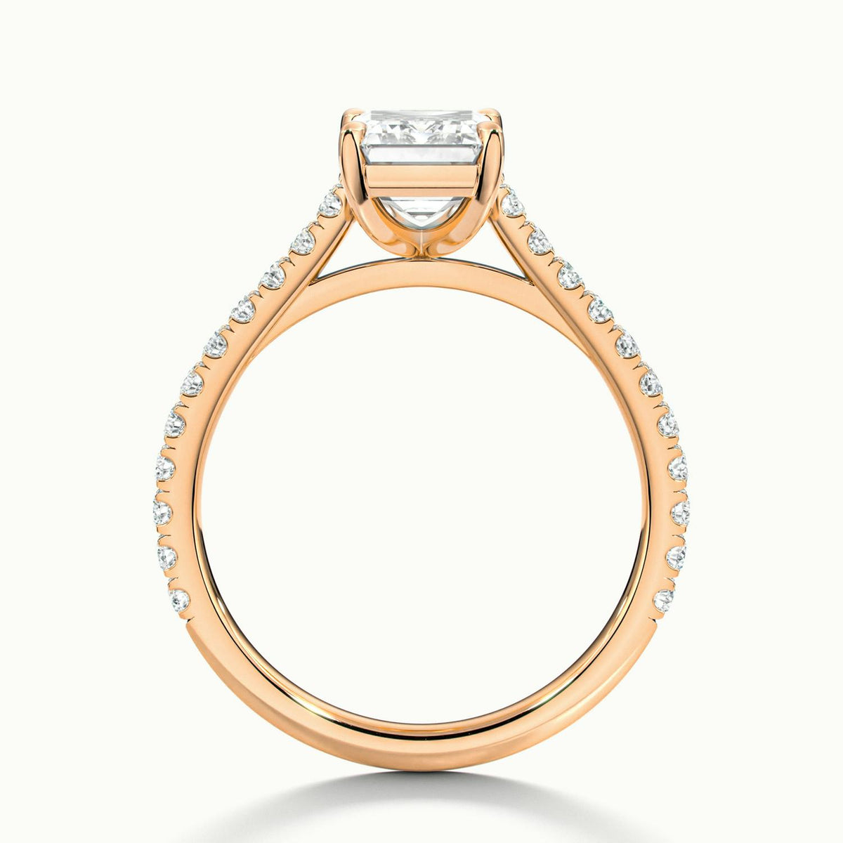 Mira Scallop 5 Carat Emerald Lab Grown Diamond Side Stone Engagement Ring in 18K Rose Gold - view 3