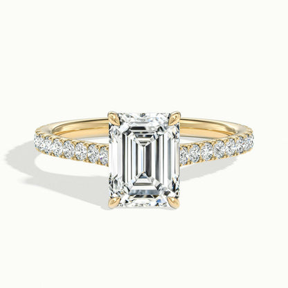 Mira Scallop 3.5 Carat Emerald Lab Grown Diamond Side Stone Engagement Ring in 14K Yellow Gold - view 1