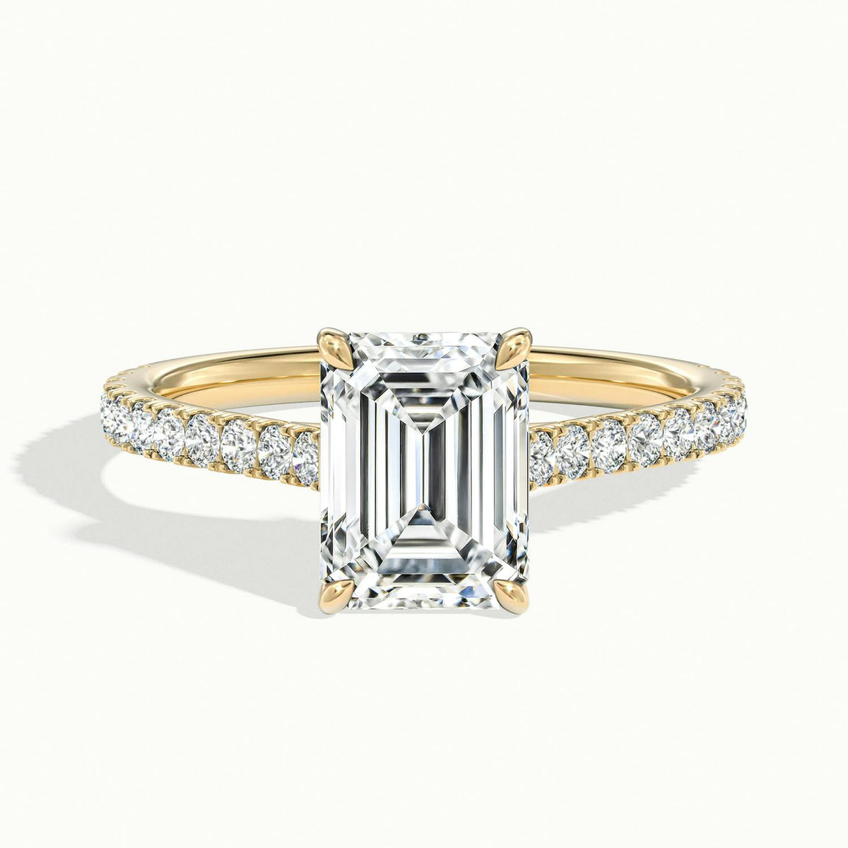 Mira Scallop 1.5 Carat Emerald Lab Grown Diamond Side Stone Engagement Ring in 18K Yellow Gold - view 1
