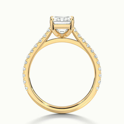 Mira Scallop 2 Carat Emerald Lab Grown Diamond Side Stone Engagement Ring in 14K Yellow Gold - view 3