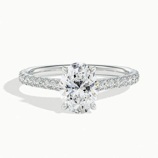 Mira Scallop 2 Carat Oval Lab Grown Diamond Side Stone Engagement Ring in Platinum - view 1