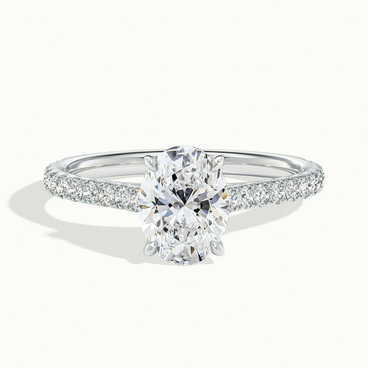 Mira Scallop 3.5 Carat Oval Lab Grown Diamond Side Stone Engagement Ring in 10K White Gold - view 1