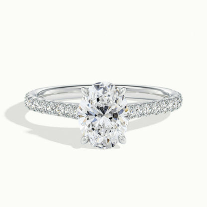Mira Scallop 3.5 Carat Oval Lab Grown Diamond Side Stone Engagement Ring in 10K White Gold - view 1