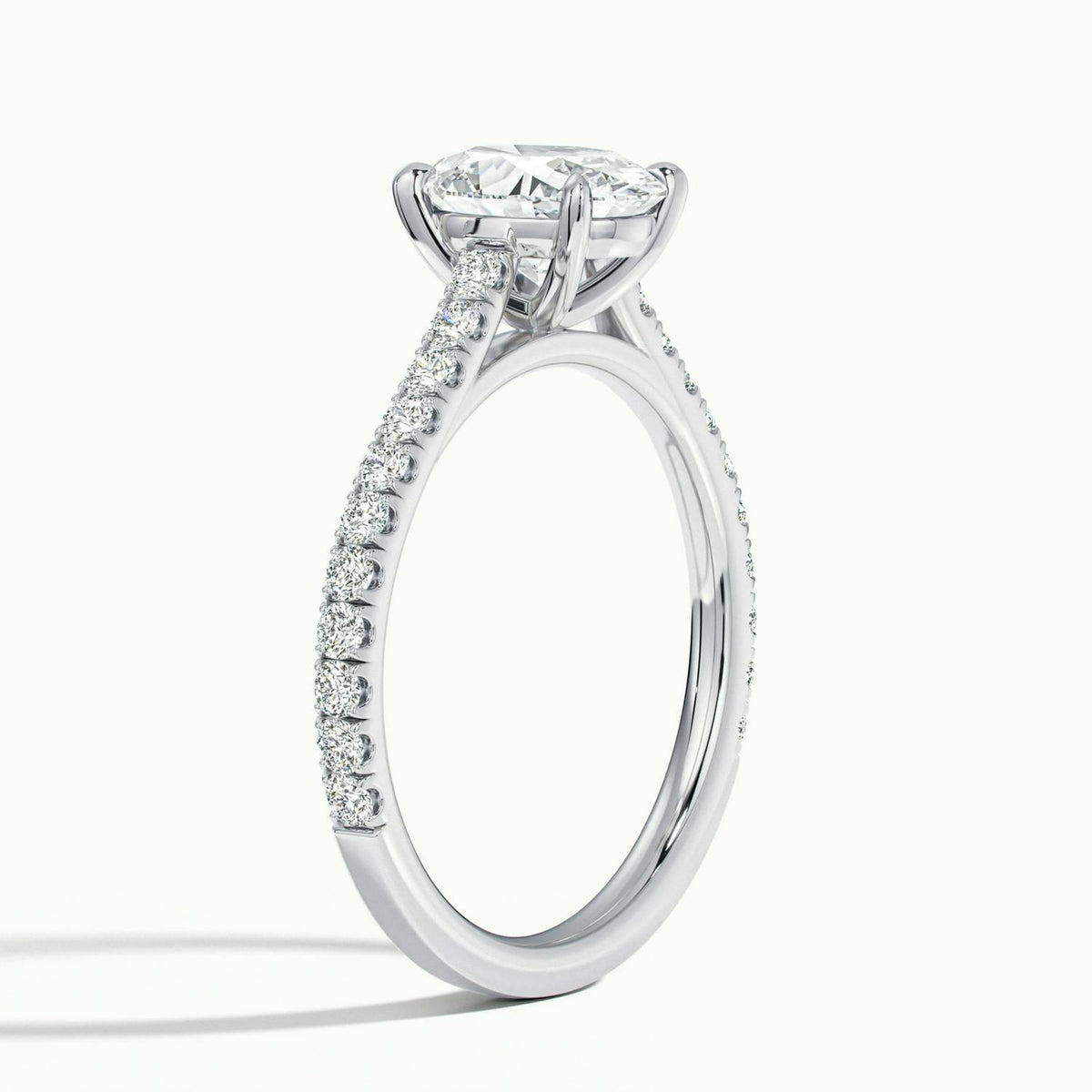 Mira Scallop 3.5 Carat Oval Lab Grown Diamond Side Stone Engagement Ring in 10K White Gold - view 4