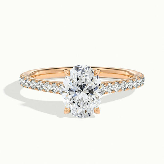 Mira Scallop 5 Carat Oval Lab Grown Diamond Side Stone Engagement Ring in 14K Rose Gold - view 1