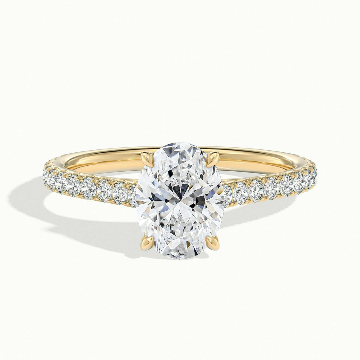 Mira Scallop 2.5 Carat Oval Lab Grown Diamond Side Stone Engagement Ring in 14K Yellow Gold - view 1