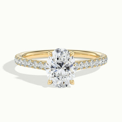 Mira Scallop 2.5 Carat Oval Lab Grown Diamond Side Stone Engagement Ring in 14K Yellow Gold - view 1